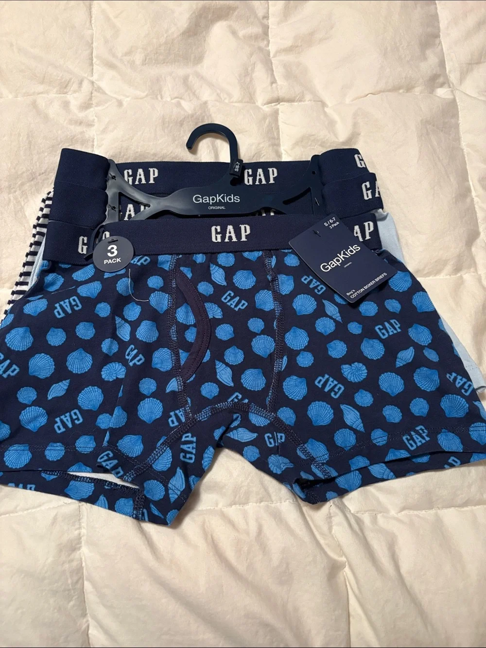 GAP Kids Navy and Light Blue Shell Print Boxer Briefs 3-Pack